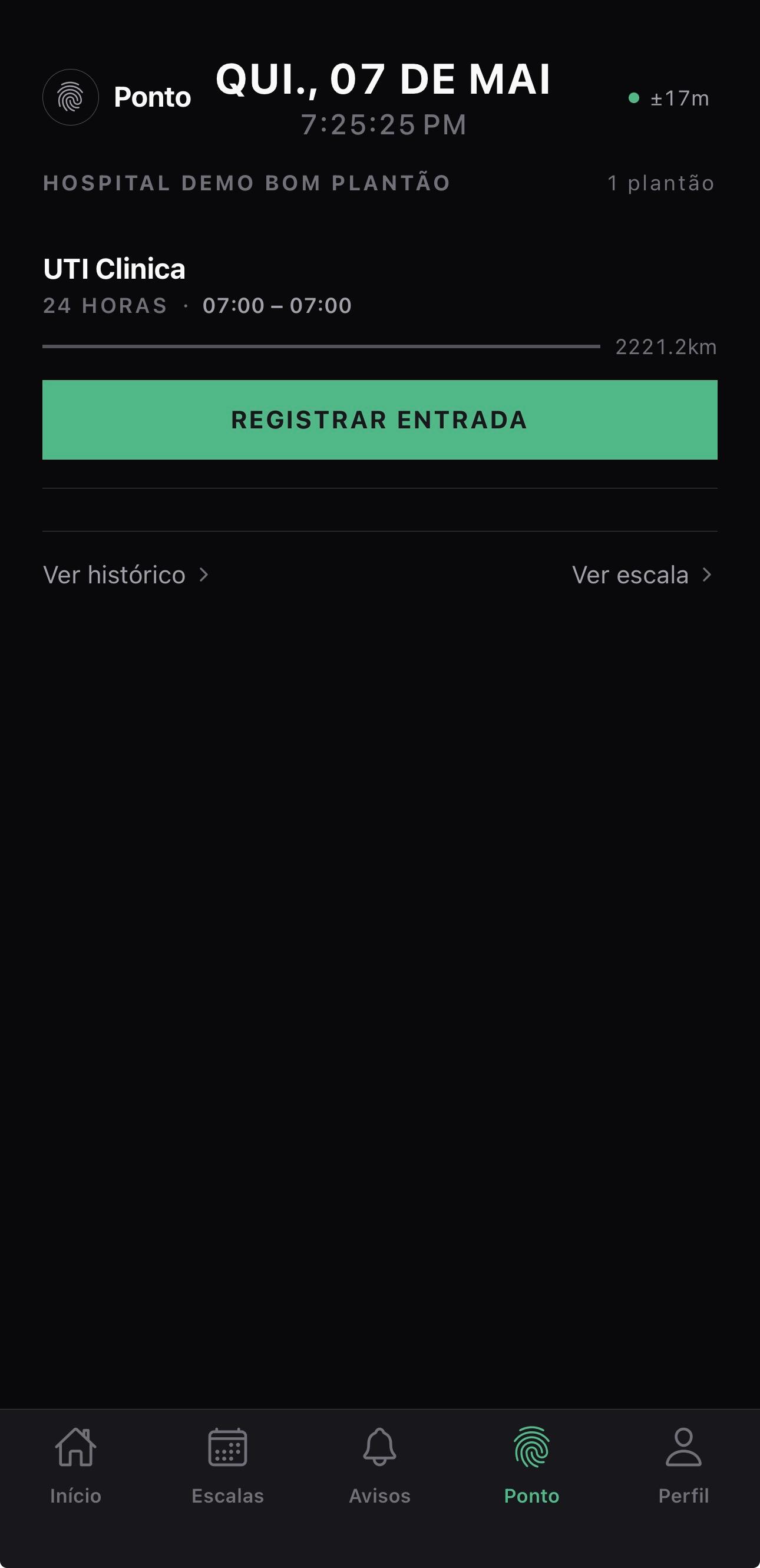 Tela de Bater Ponto do Bom Plantão